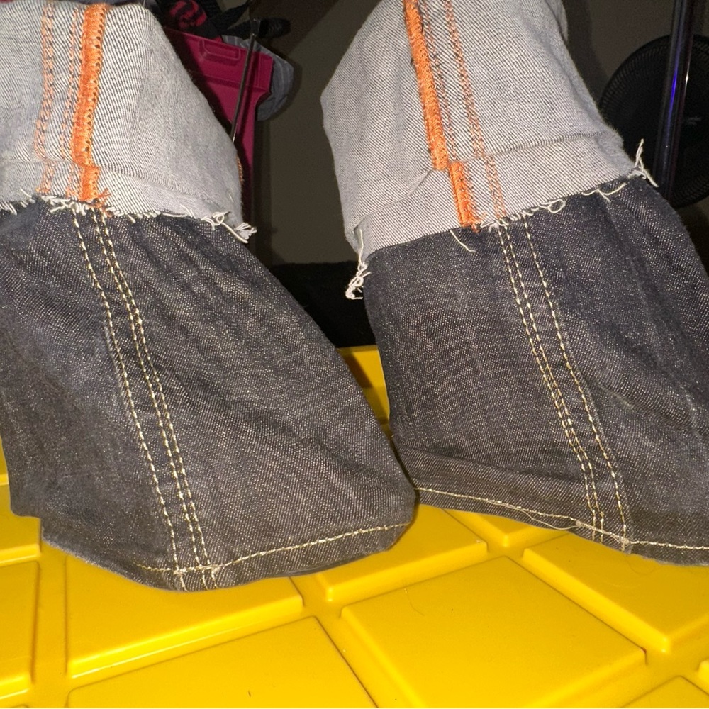 Handmade one of a kind size 8 women’s ankle booties in black denim